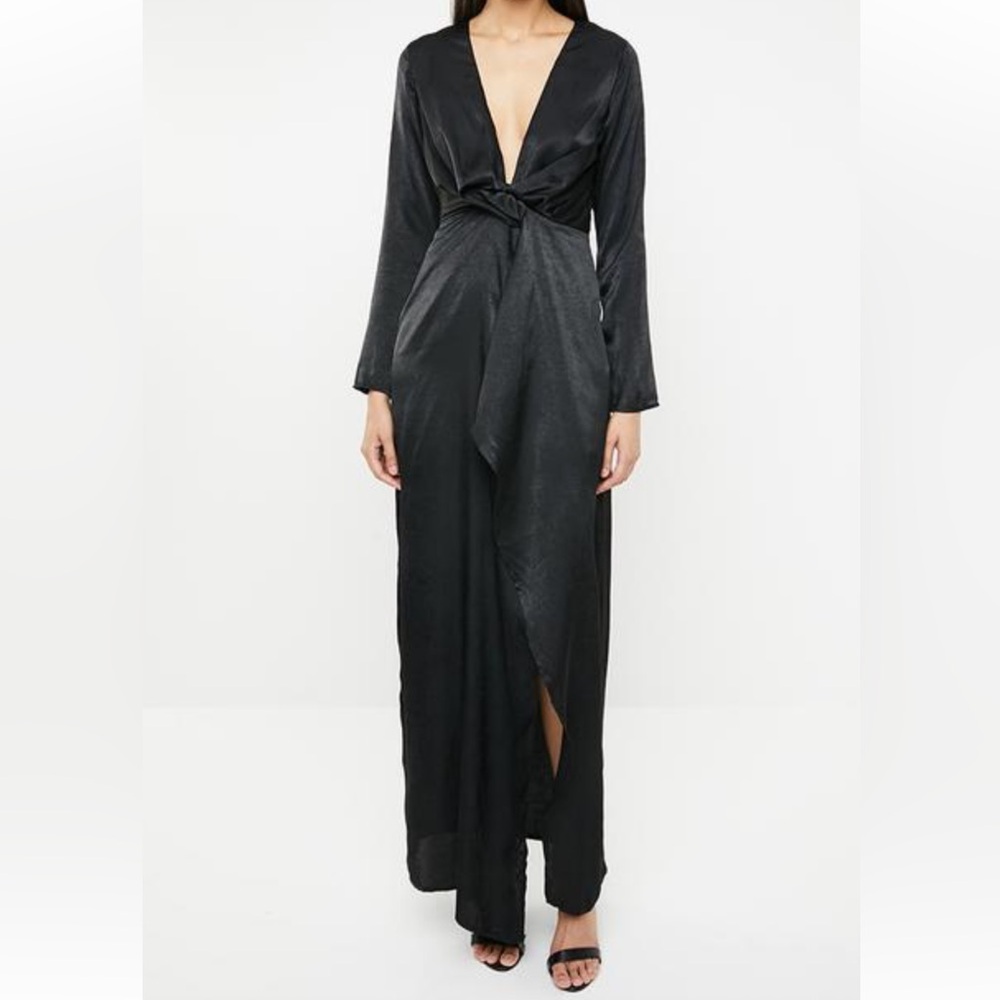 Missguided Black Faux Wrap Deep V-Neck Maxi Dress 2 Goth Witchy Vamp Temptress